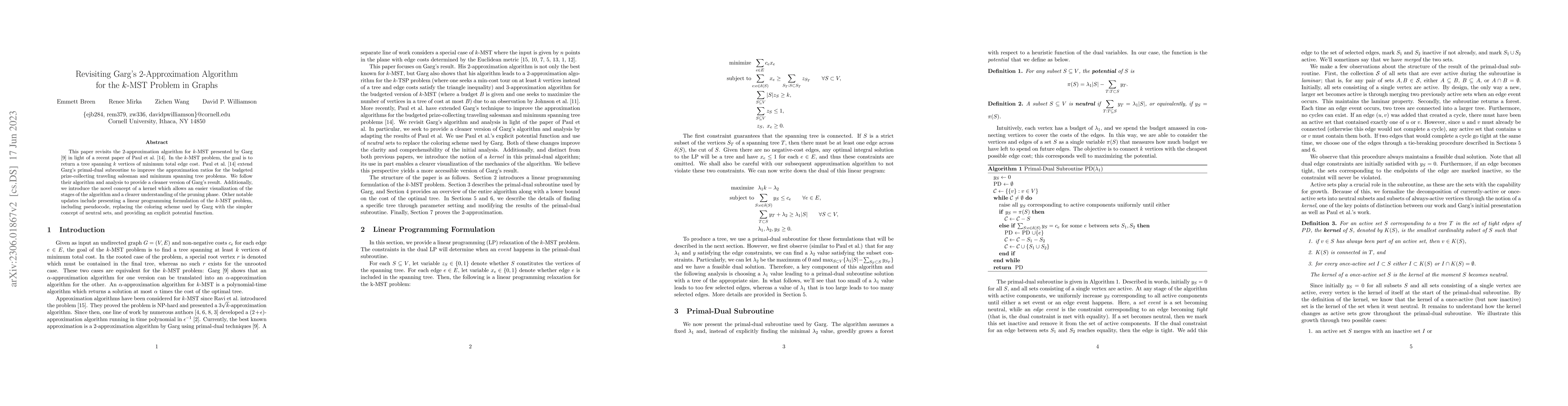 Thumbnail for Revisiting Garg's 2-Approximation Algorithm for the k-MST Problem in
  Graphs