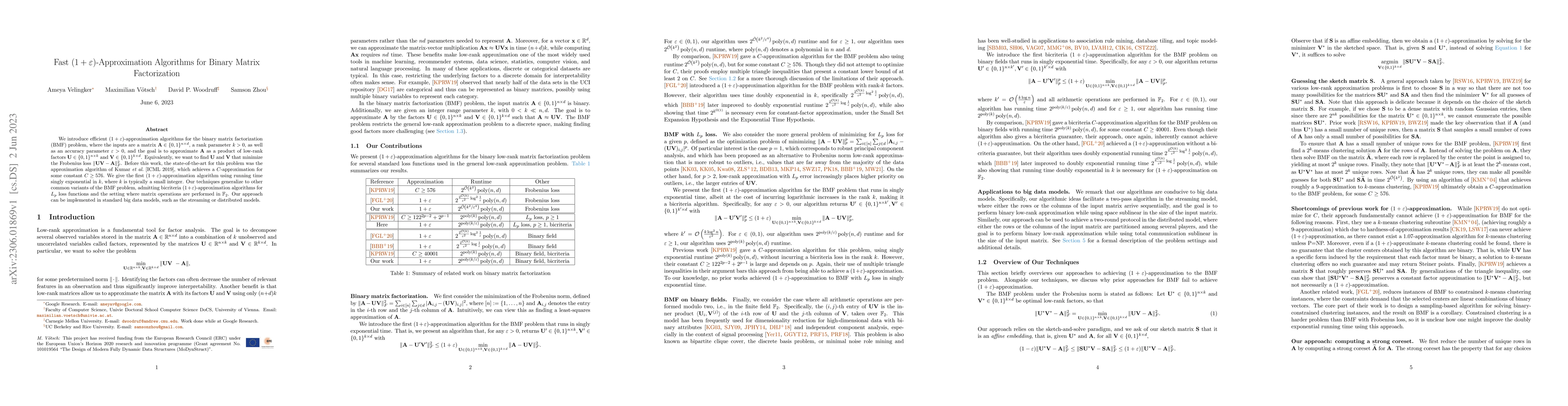 Thumbnail for Fast $(1+\varepsilon)$-Approximation Algorithms for Binary Matrix
  Factorization