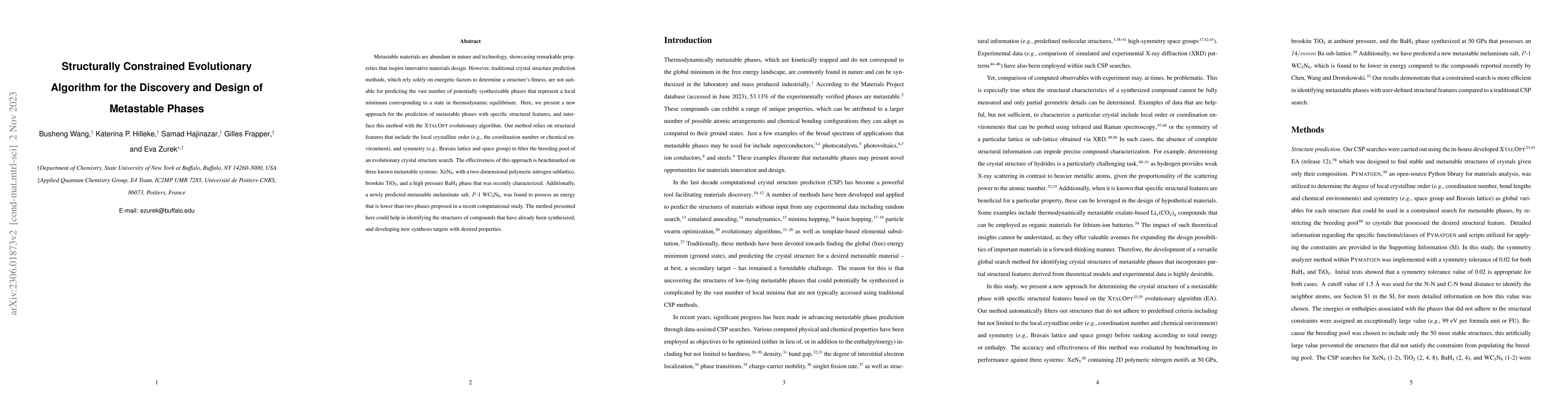 Thumbnail for Structurally Constrained Evolutionary Algorithm for the Discovery and
  Design of Metastable Phases