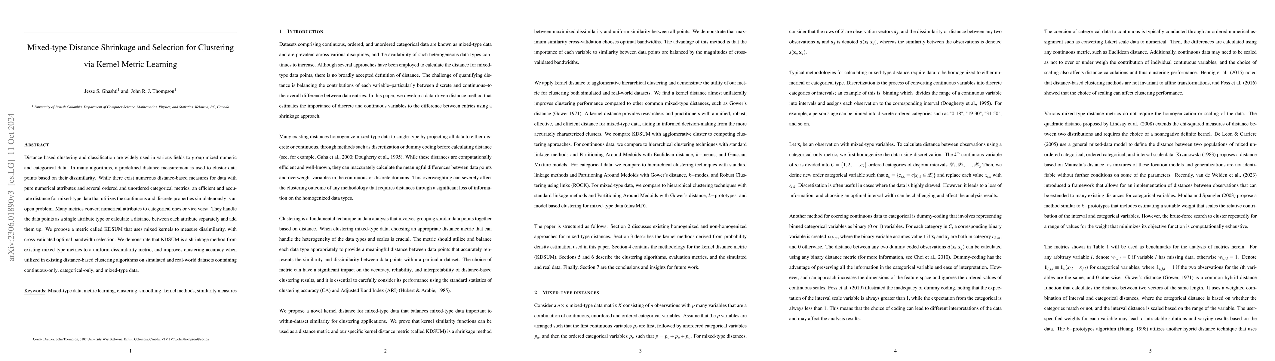 Thumbnail for Mixed-type Distance Shrinkage and Selection for Clustering via Kernel
  Metric Learning