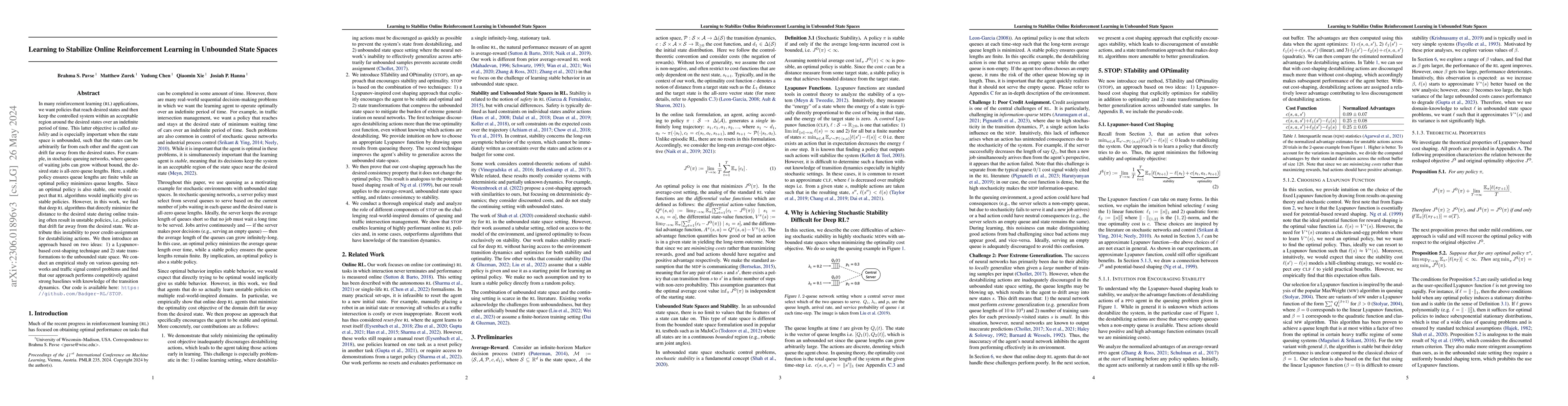 Thumbnail for Learning to Stabilize Online Reinforcement Learning in Unbounded State
  Spaces