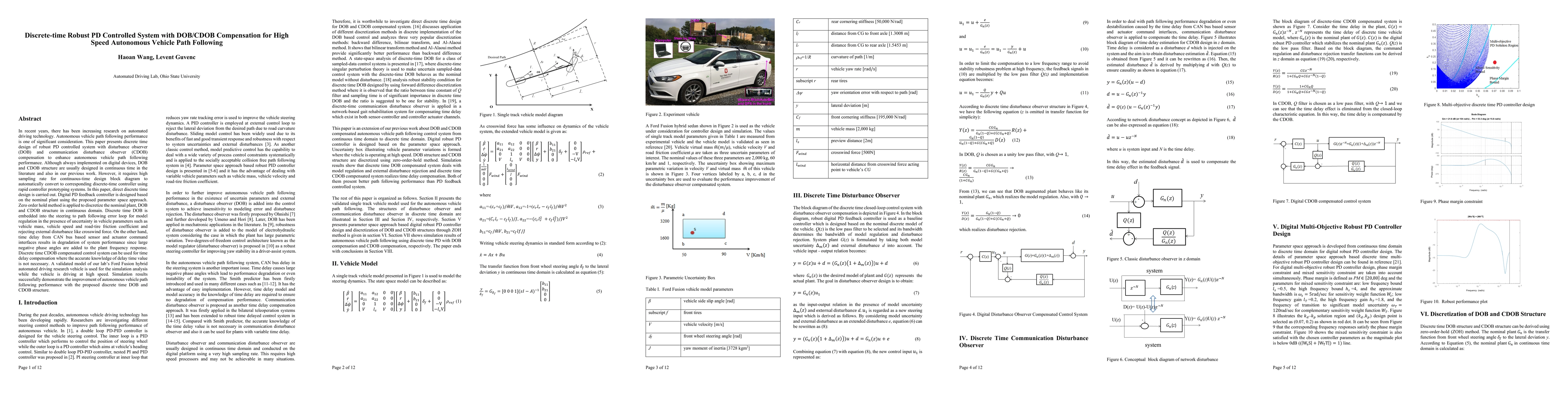 Thumbnail for Discrete-time Robust PD Controlled System with DOB/CDOB Compensation for
  High Speed Autonomous Vehicle Path Following
