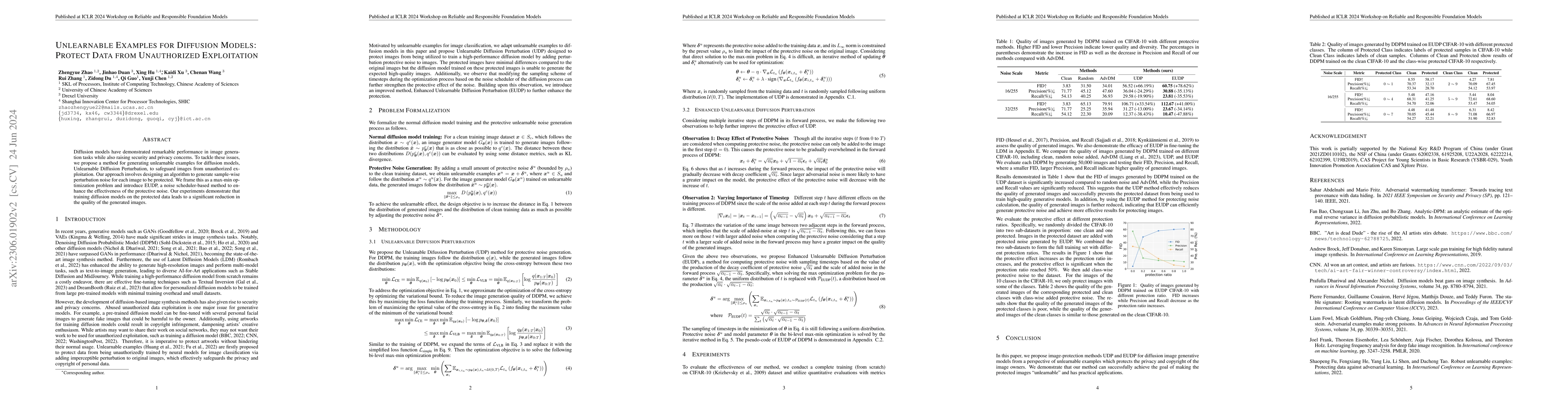 Thumbnail for Unlearnable Examples for Diffusion Models: Protect Data from
  Unauthorized Exploitation