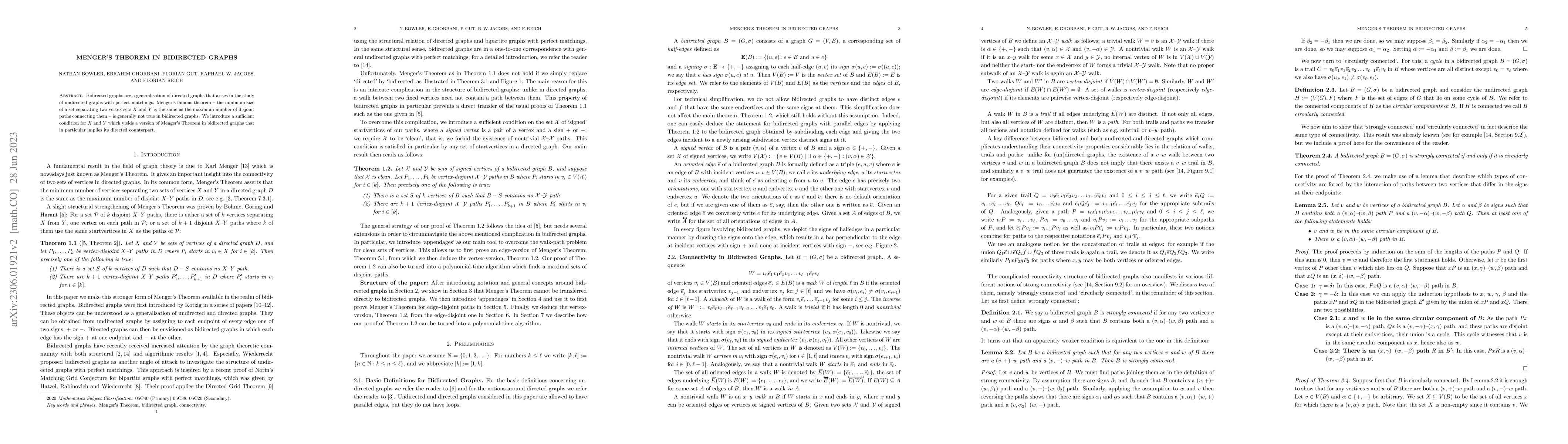 Thumbnail for Menger's Theorem in bidirected graphs