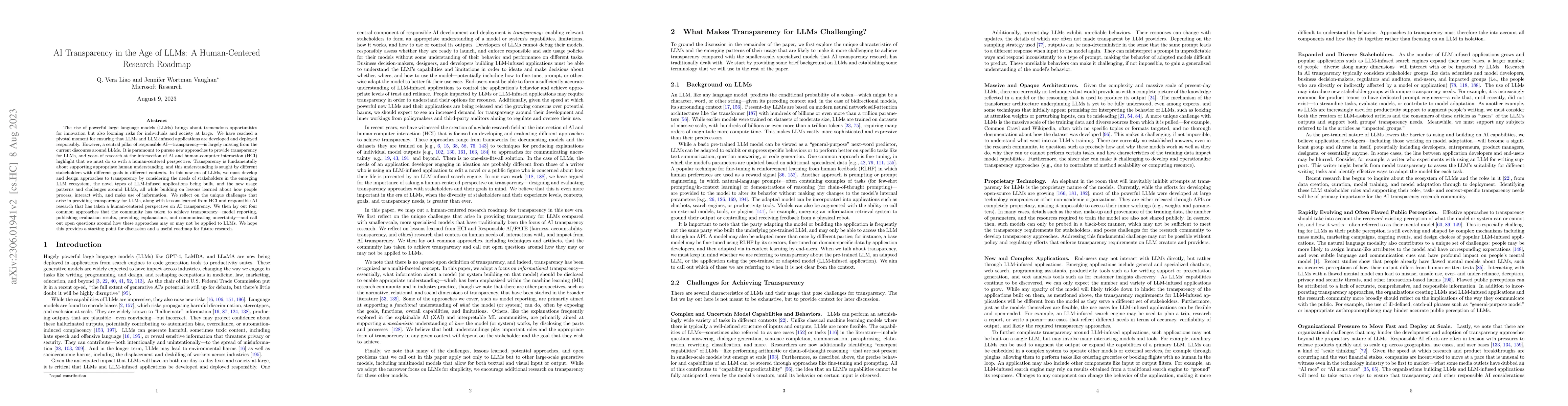 Thumbnail for AI Transparency in the Age of LLMs: A Human-Centered Research Roadmap