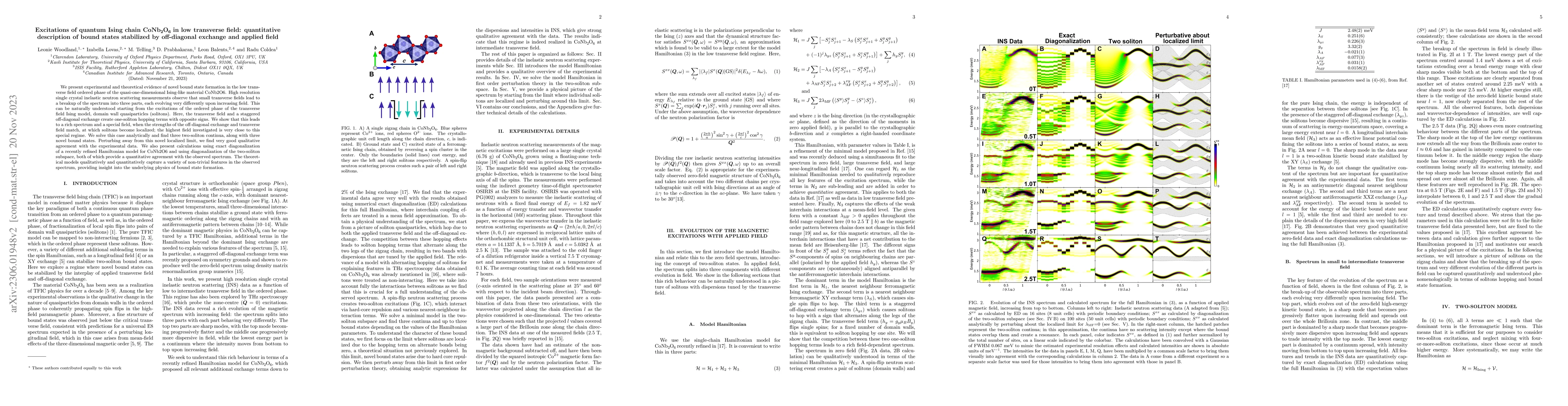 Thumbnail for Excitations of quantum Ising chain CoNb2O6 in low transverse field:
  quantitative description of bound states stabilized by off-diagonal exchange
  and applied field
