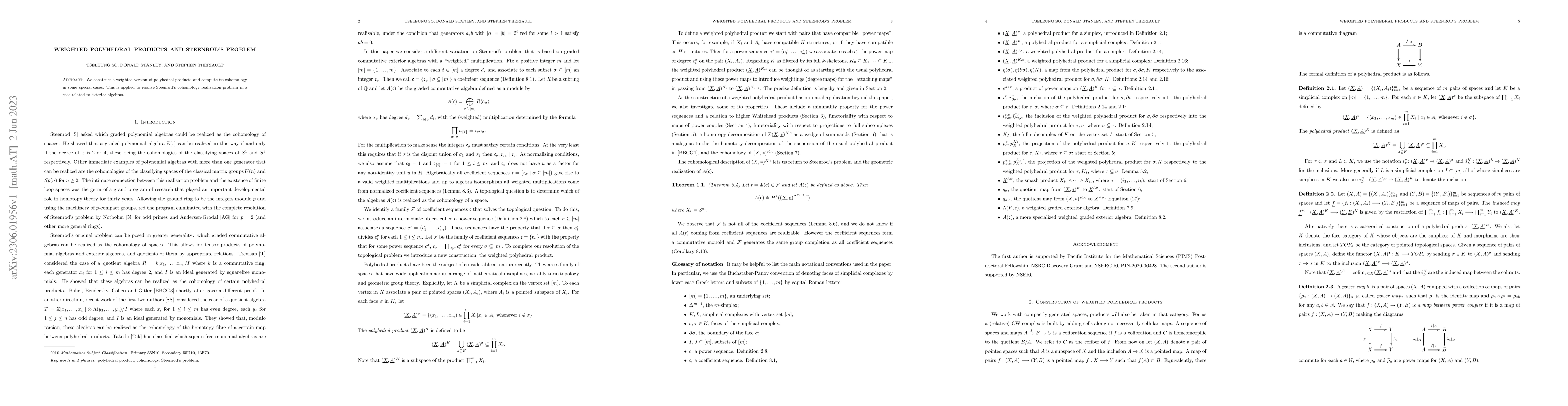 Thumbnail for Weighted polyhedral products and Steenrod's problem
