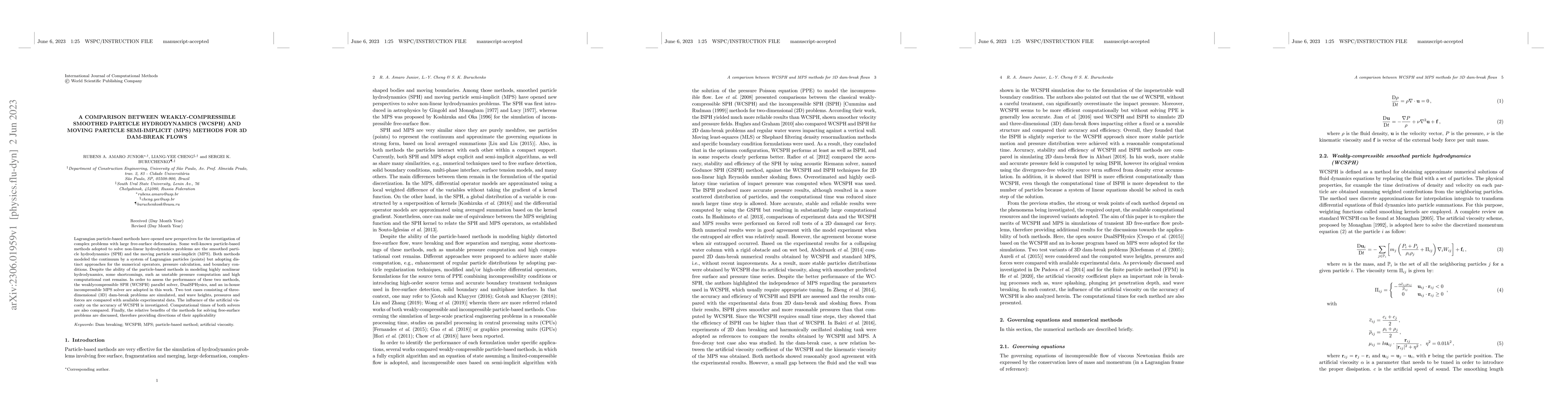Thumbnail for A comparison between weakly-compressible smoothed particle hydrodynamics
  (WCSPH) and moving particle semi-implicit (MPS) methods for 3d dam-break
  flows
