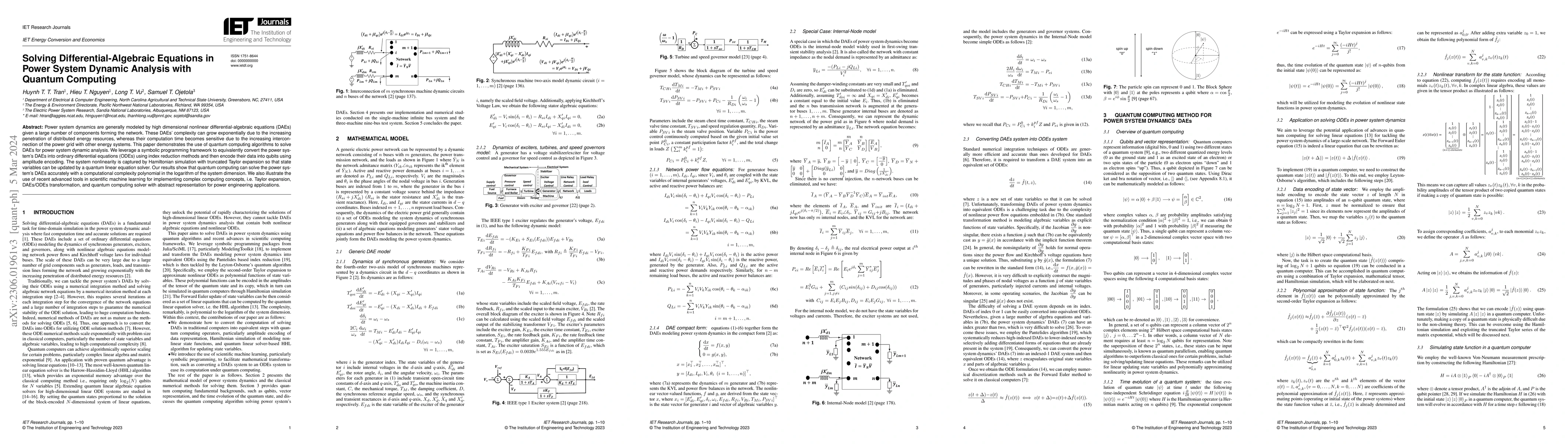 Thumbnail for Solving Differential-Algebraic Equations in Power System Dynamic
  Analysis with Quantum Computing