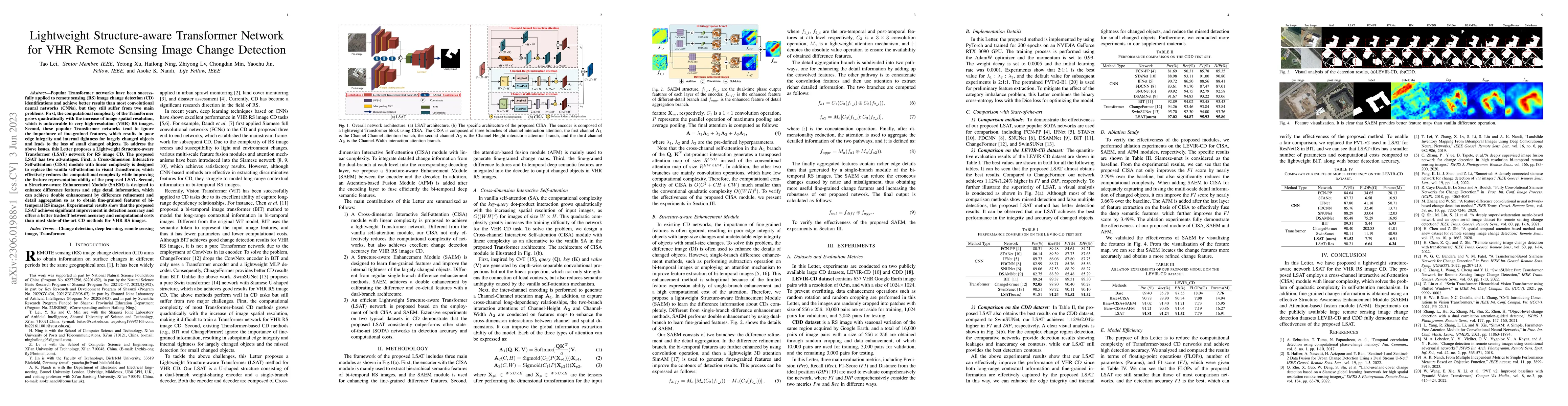 Thumbnail for Lightweight Structure-aware Transformer Network for VHR Remote Sensing
  Image Change Detection