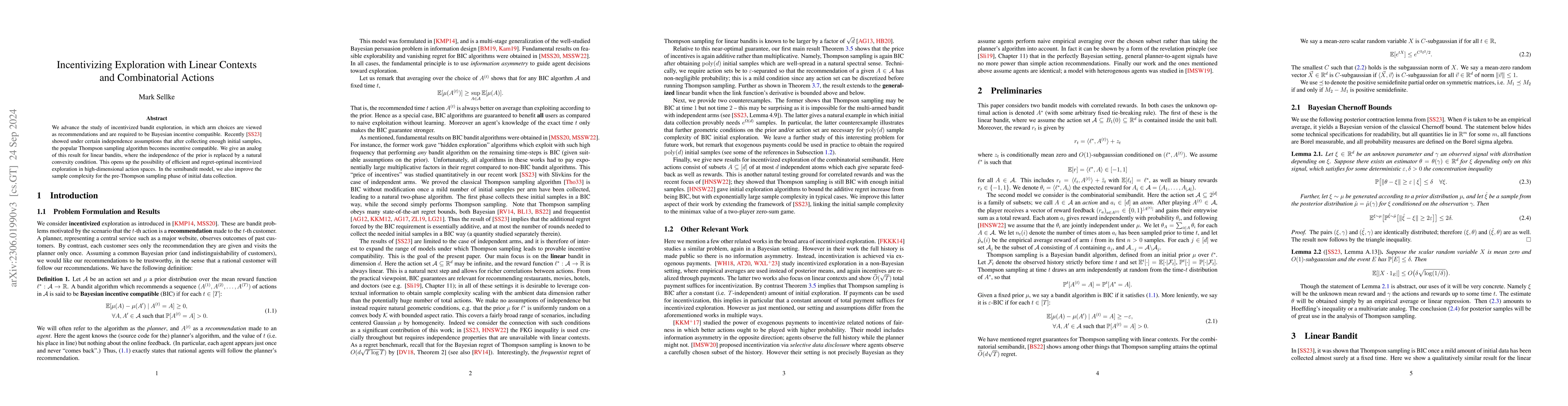 Thumbnail for Incentivizing Exploration with Linear Contexts and Combinatorial Actions