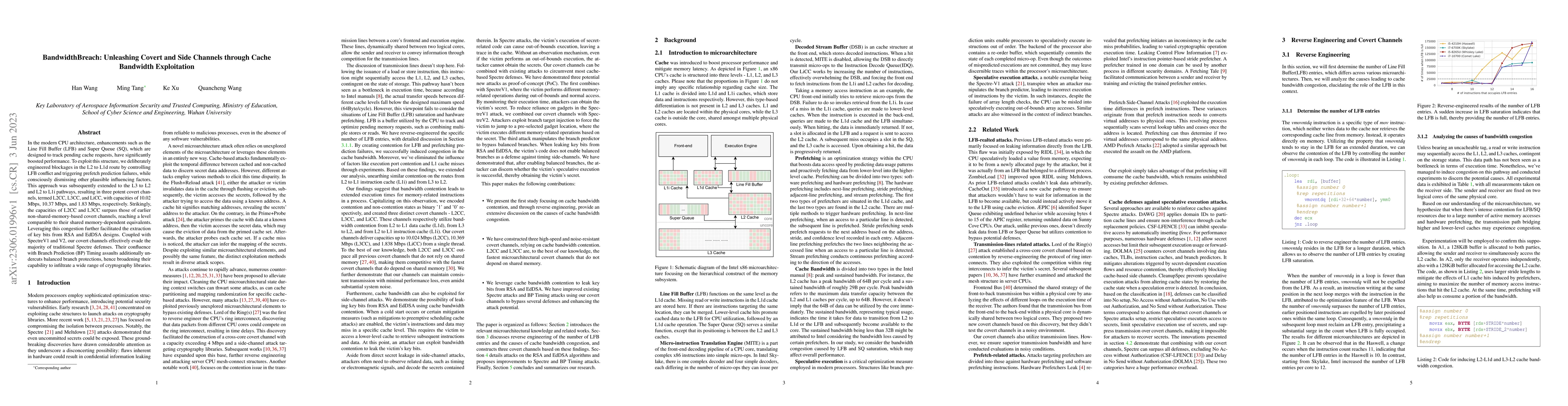 Thumbnail for BandwidthBreach: Unleashing Covert and Side Channels through Cache
  Bandwidth Exploitation