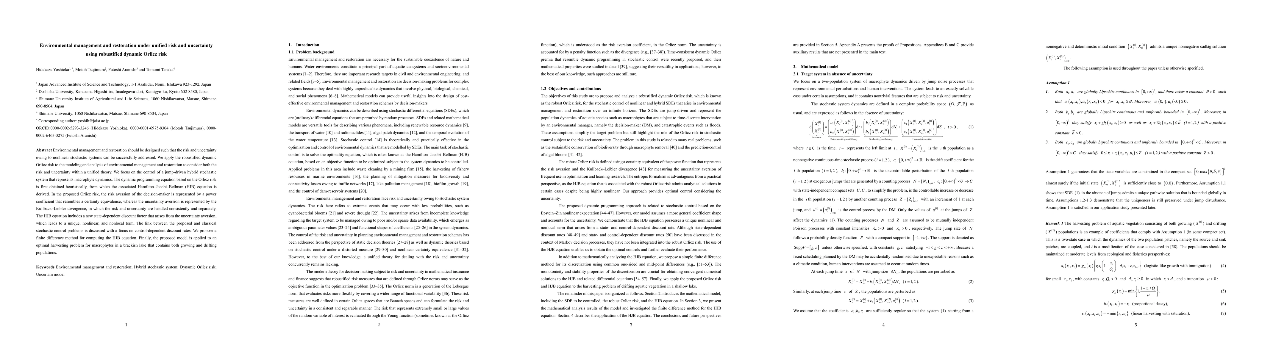 Thumbnail for Environmental management and restoration under unified risk and
  uncertainty using robustified dynamic Orlicz risk