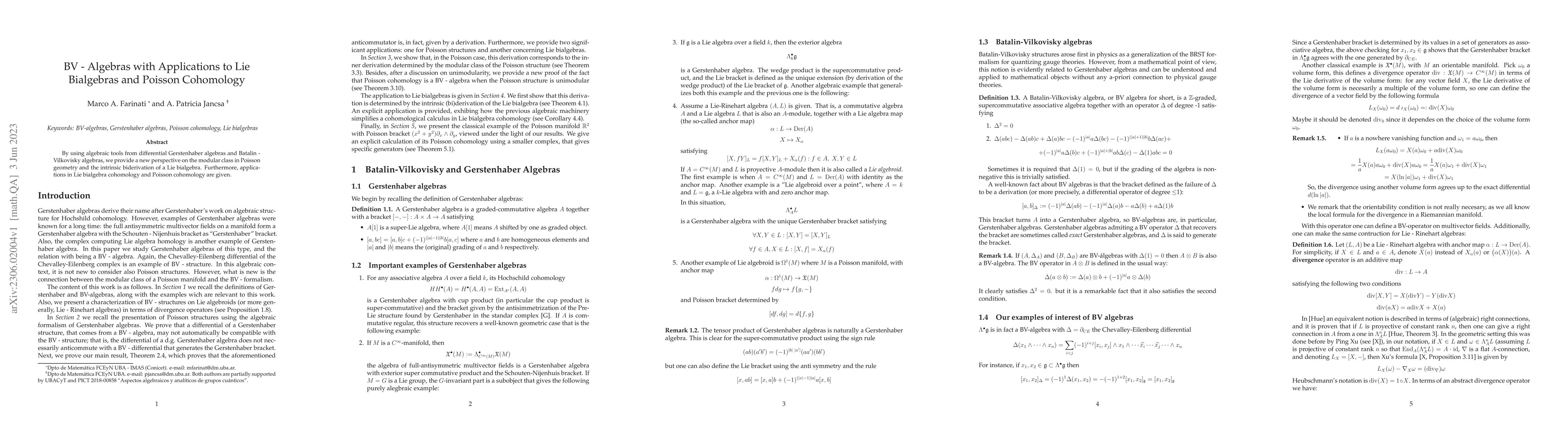 Thumbnail for BV Algebras with Applications to Lie Bialgebras and Poisson Cohomology