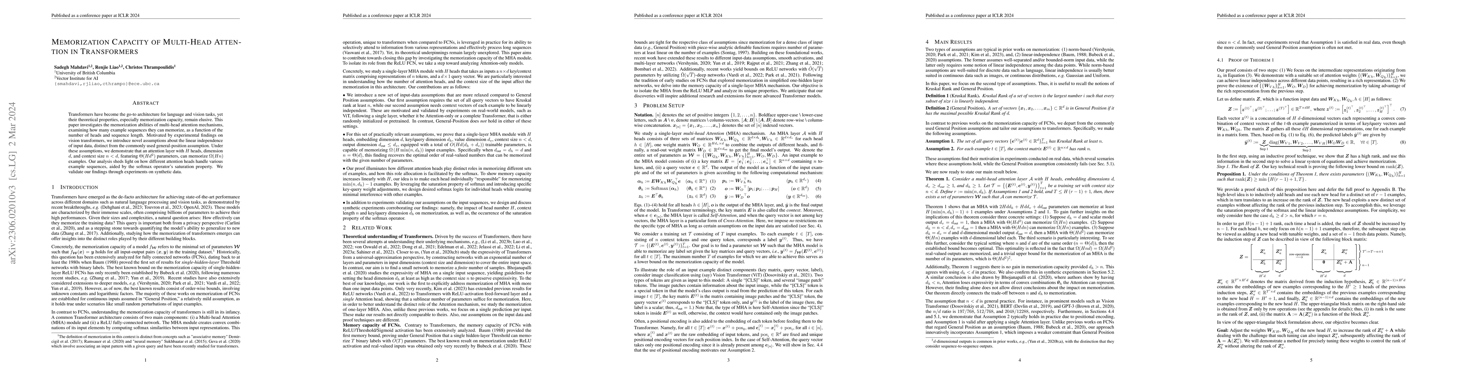 Thumbnail for Memorization Capacity of Multi-Head Attention in Transformers