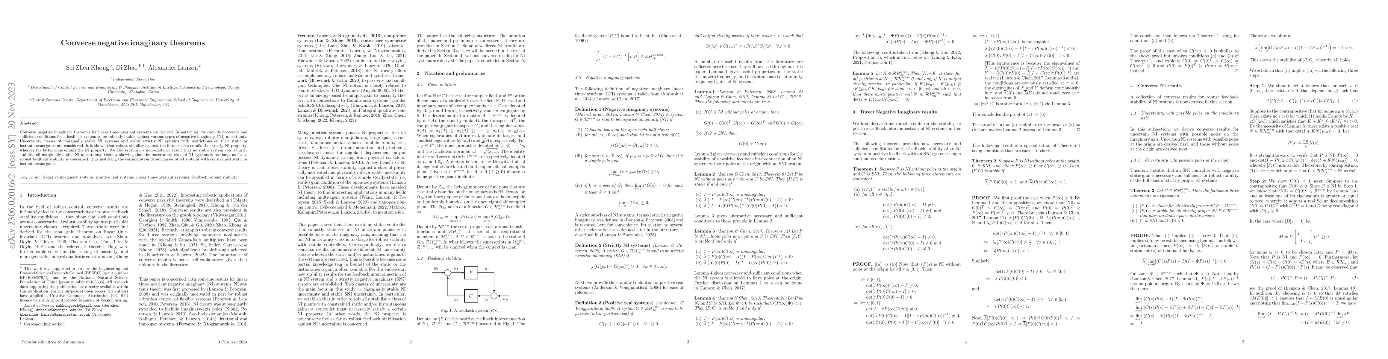 Thumbnail for Converse negative imaginary theorems