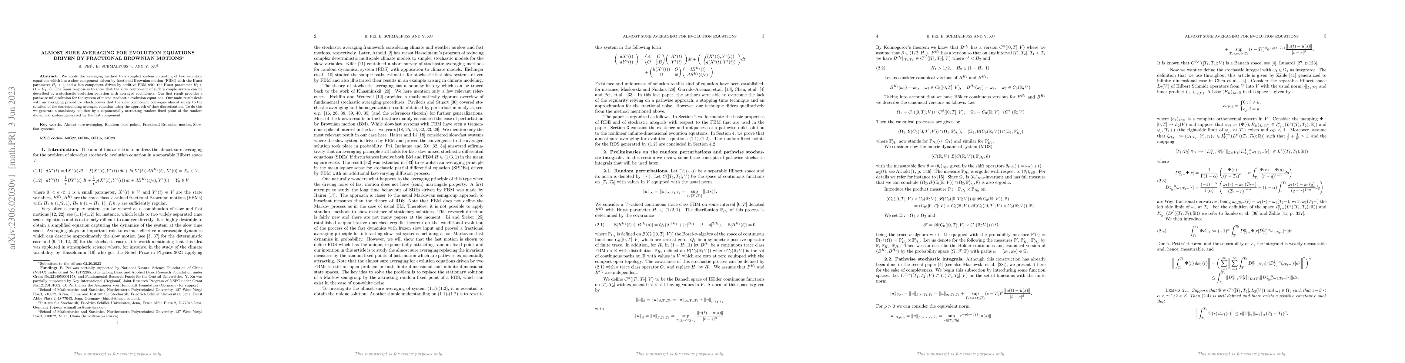 Thumbnail for Almost Sure Averaging for Evolution Equations driven by fractional
  Brownian motions