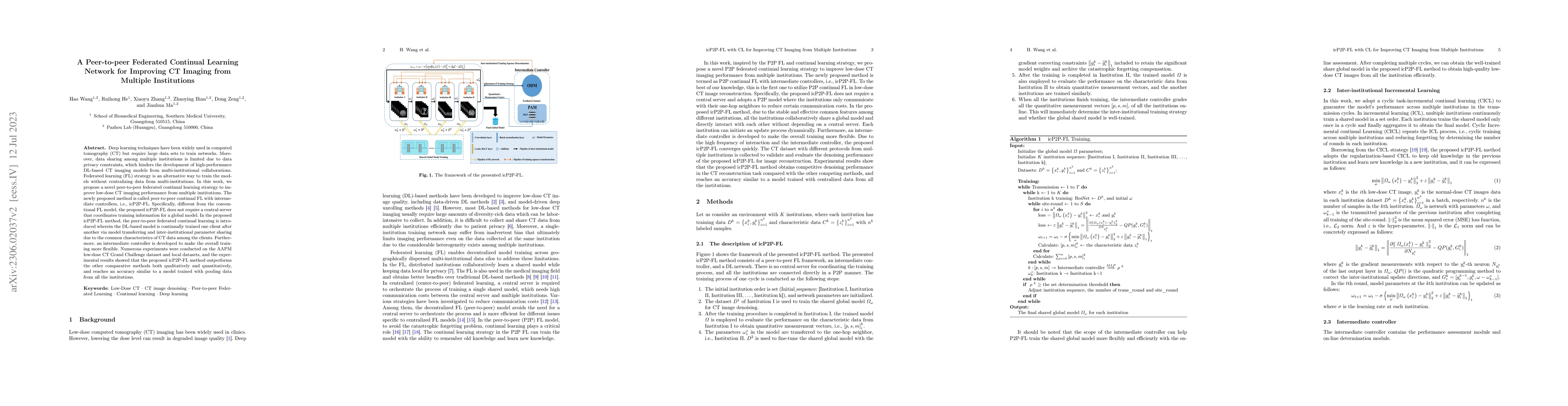 Thumbnail for A Peer-to-peer Federated Continual Learning Network for Improving CT
  Imaging from Multiple Institutions