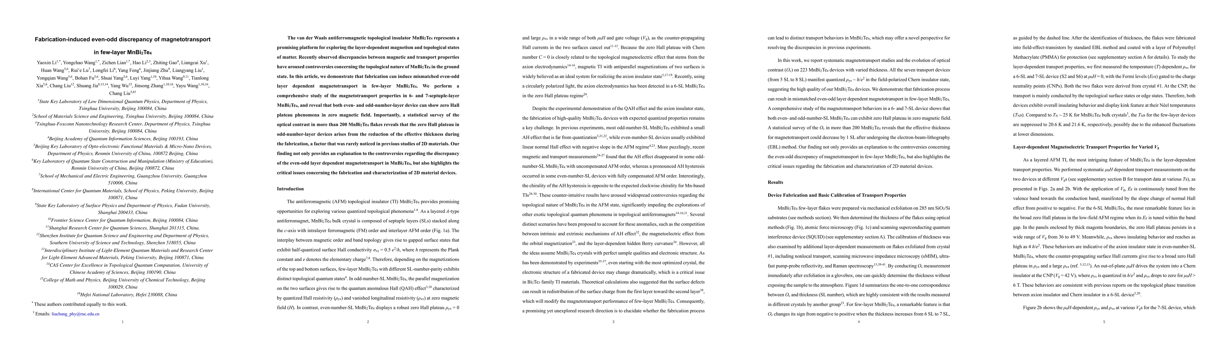 Thumbnail for Fabrication-induced even-odd discrepancy of magnetotransport in
  few-layer MnBi$_2$Te$_4$