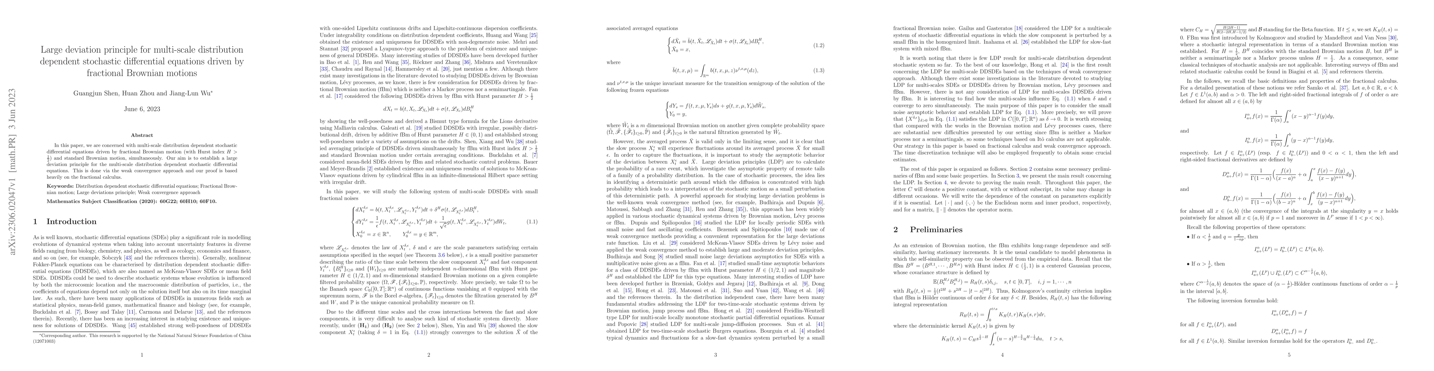 Thumbnail for Large deviation principle for multi-scale distribution dependent
  stochastic differential equations driven by fractional Brownian motions