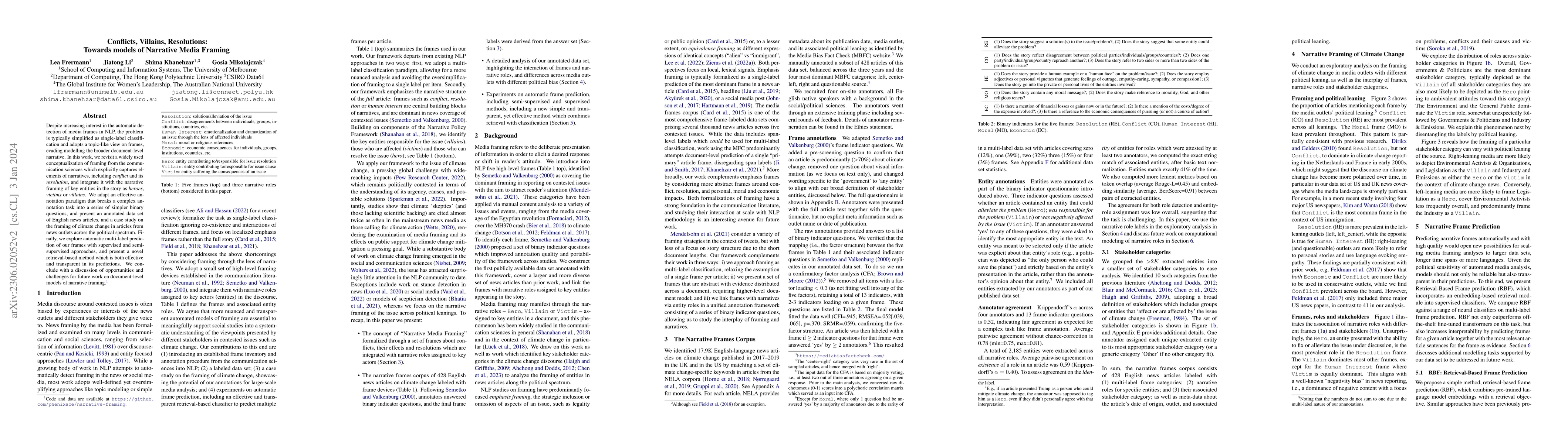 Thumbnail for Conflicts, Villains, Resolutions: Towards models of Narrative Media
  Framing