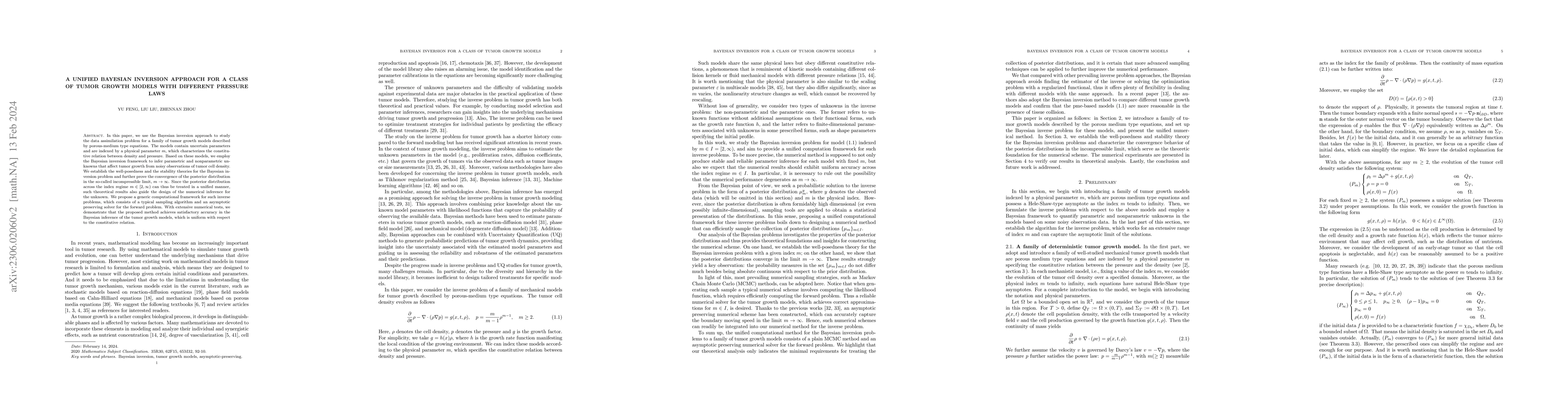 Thumbnail for A unified Bayesian inversion approach for a class of tumor growth models
  with different pressure laws