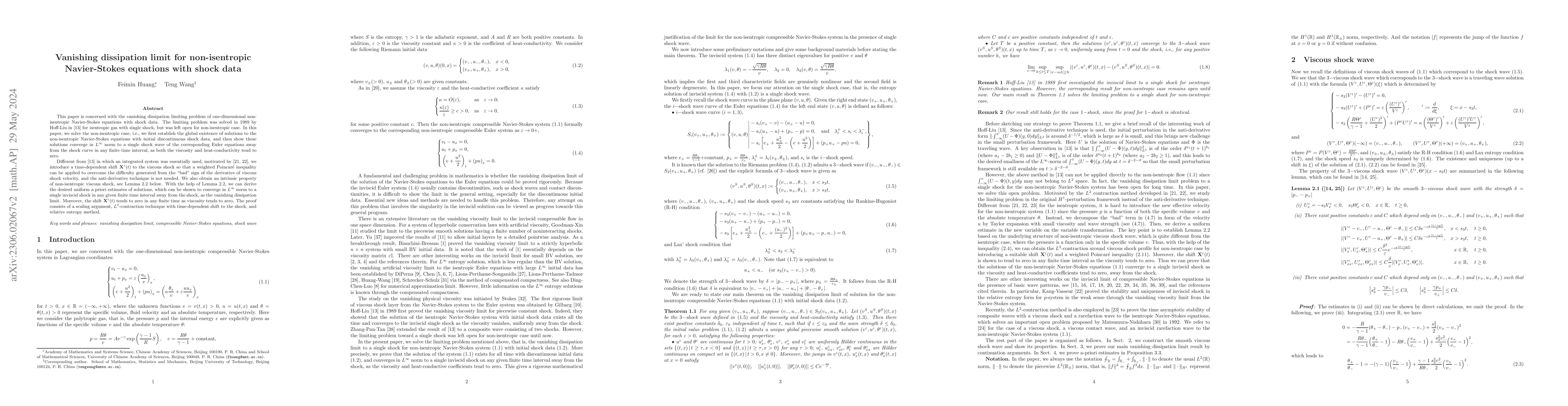 Thumbnail for Vanishing dissipation limit for non-isentropic Navier-Stokes equations
  with shock data