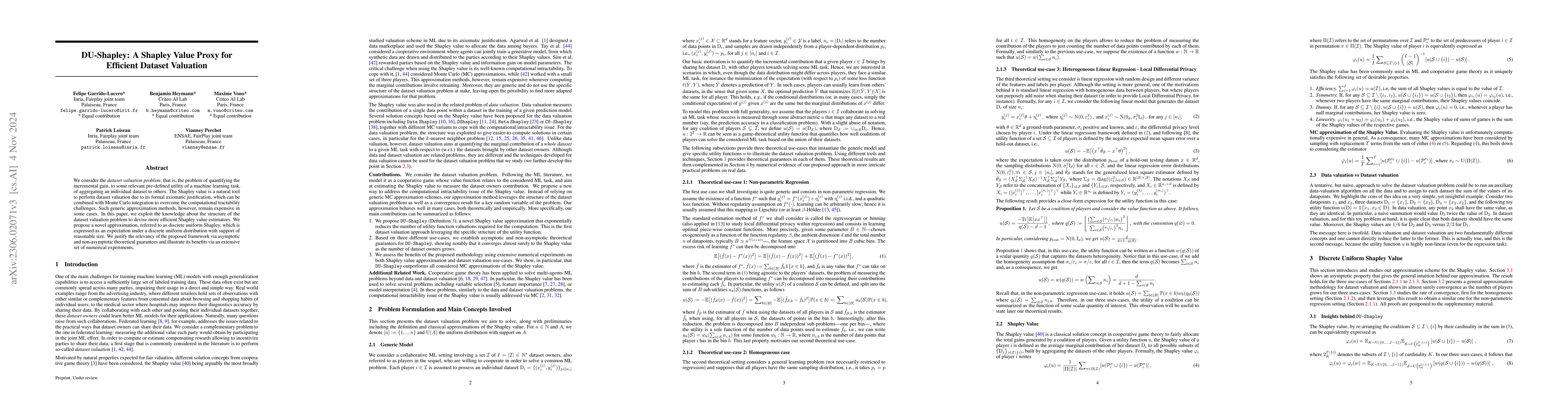 Thumbnail for DU-Shapley: A Shapley Value Proxy for Efficient Dataset Valuation