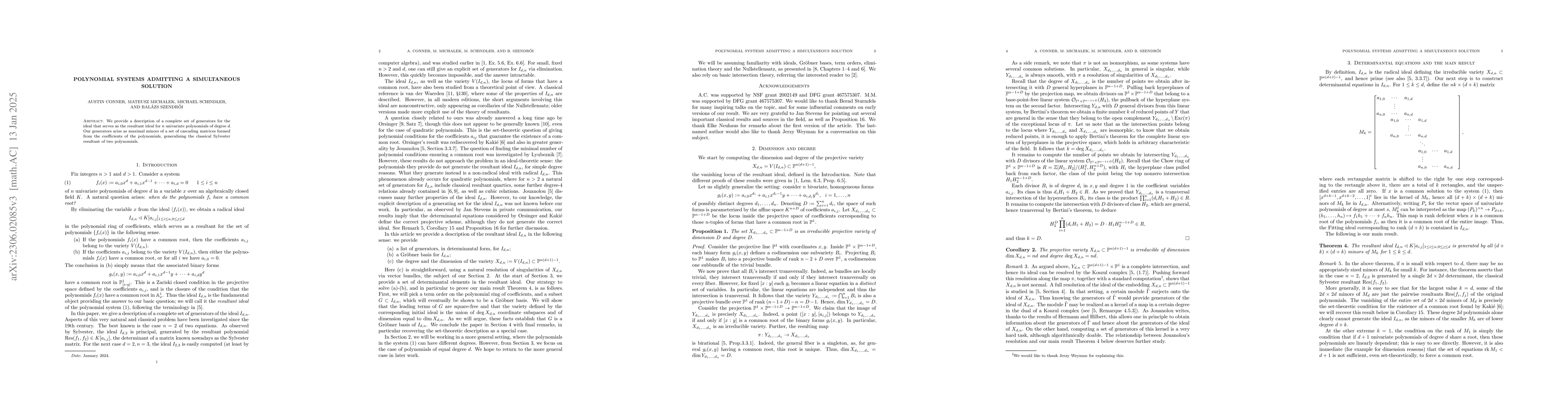Thumbnail for Polynomial systems admitting a simultaneous solution