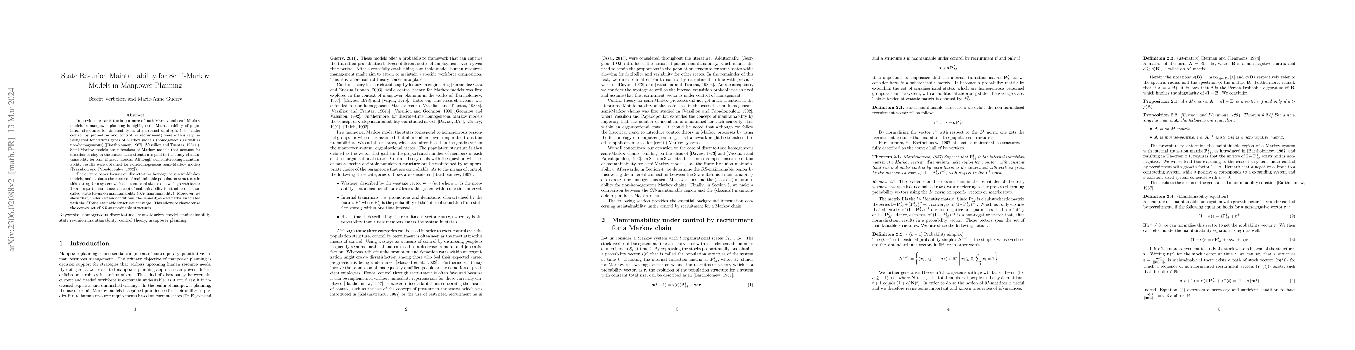 Thumbnail for State Re-union Maintainability for Semi-Markov Models in Manpower
  Planning