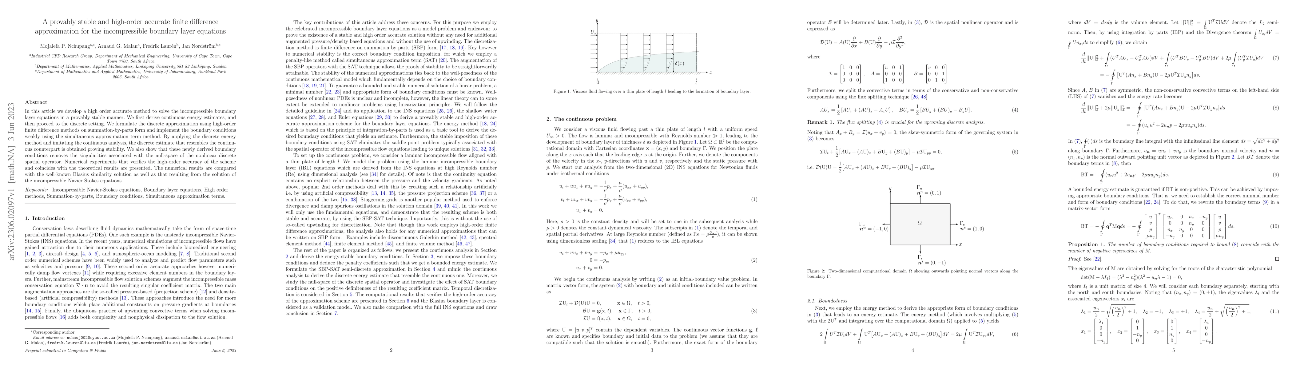 Thumbnail for A provably stable and high-order accurate finite difference
  approximation for the incompressible boundary layer equations