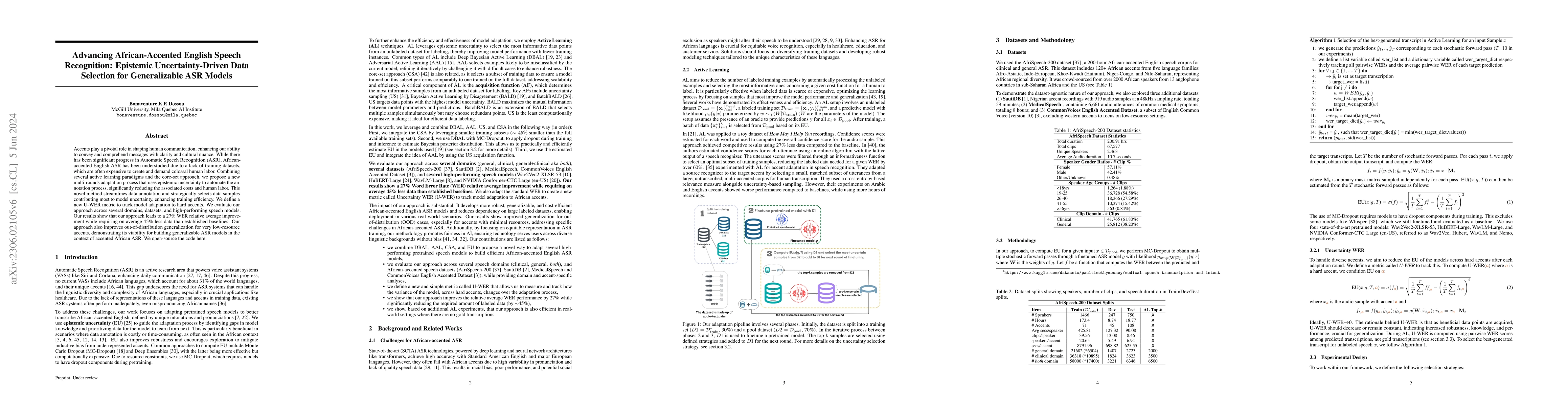 Thumbnail for Advancing African-Accented Speech Recognition: Epistemic
  Uncertainty-Driven Data Selection for Generalizable ASR Models