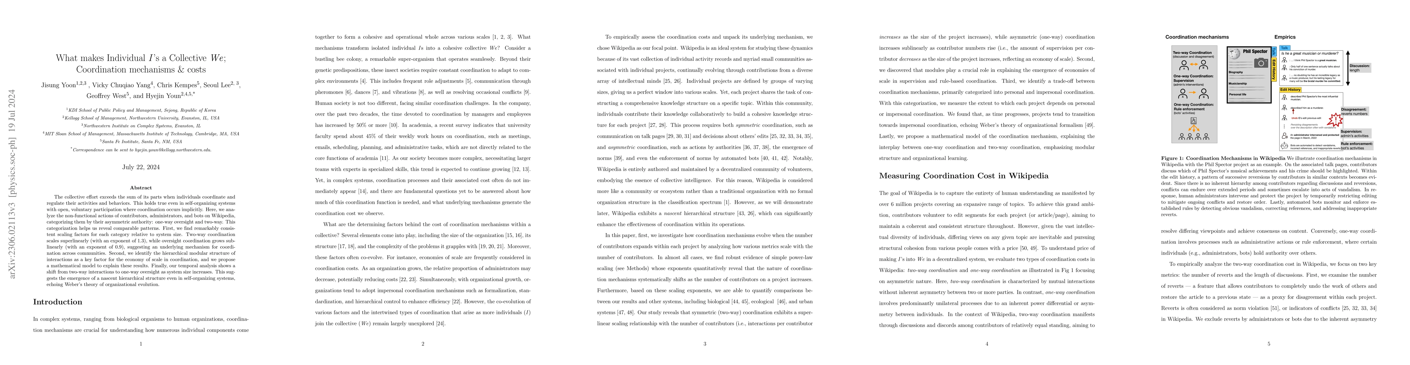 Thumbnail for What makes Individual I's a Collective We; Coordination mechanisms &
  costs