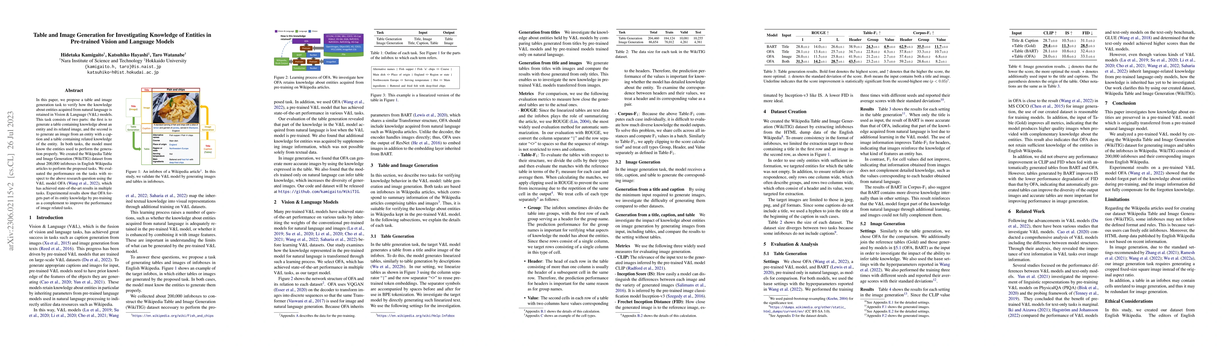 Thumbnail for Table and Image Generation for Investigating Knowledge of Entities in
  Pre-trained Vision and Language Models