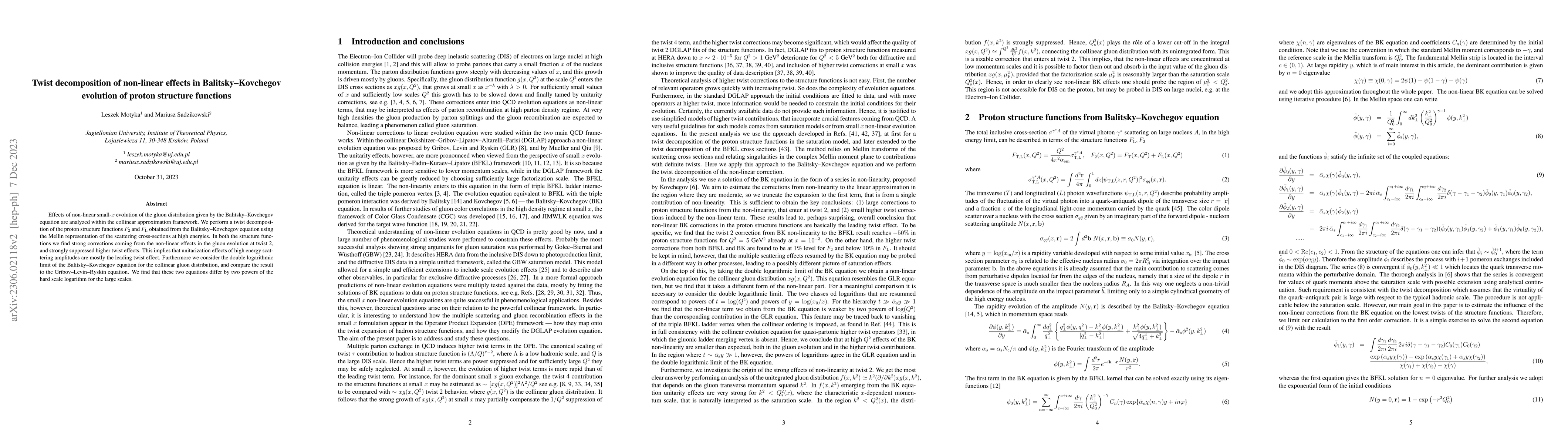 Thumbnail for Twist decomposition of non-linear effects in Balitsky-Kovchegov
  evolution of proton structure functions