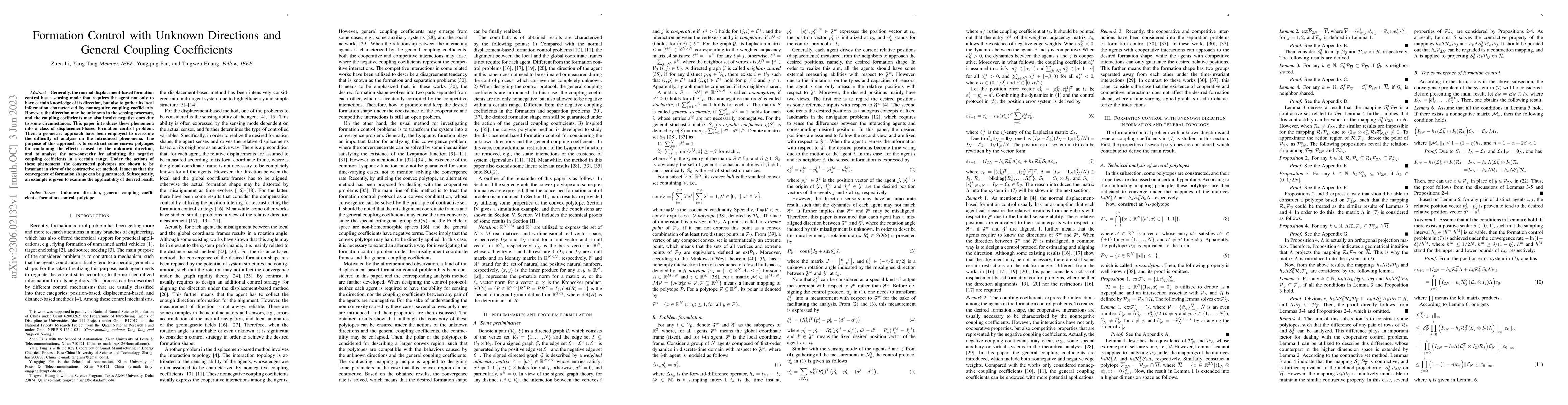 Thumbnail for Formation Control with Unknown Directions and General Coupling
  Coefficients