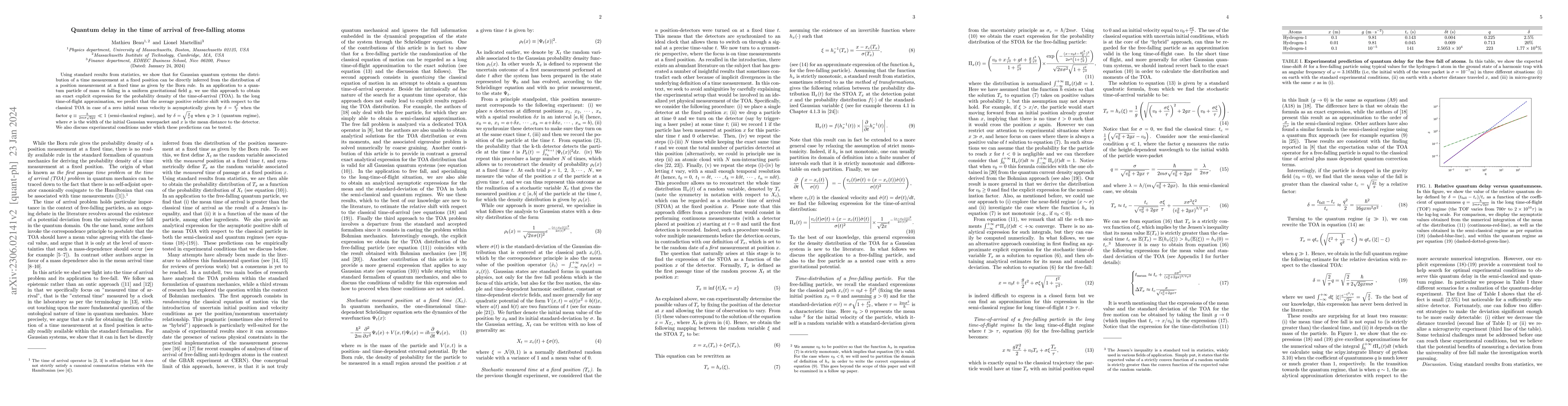 Thumbnail for Quantum delay in the time of arrival of free-falling atoms
