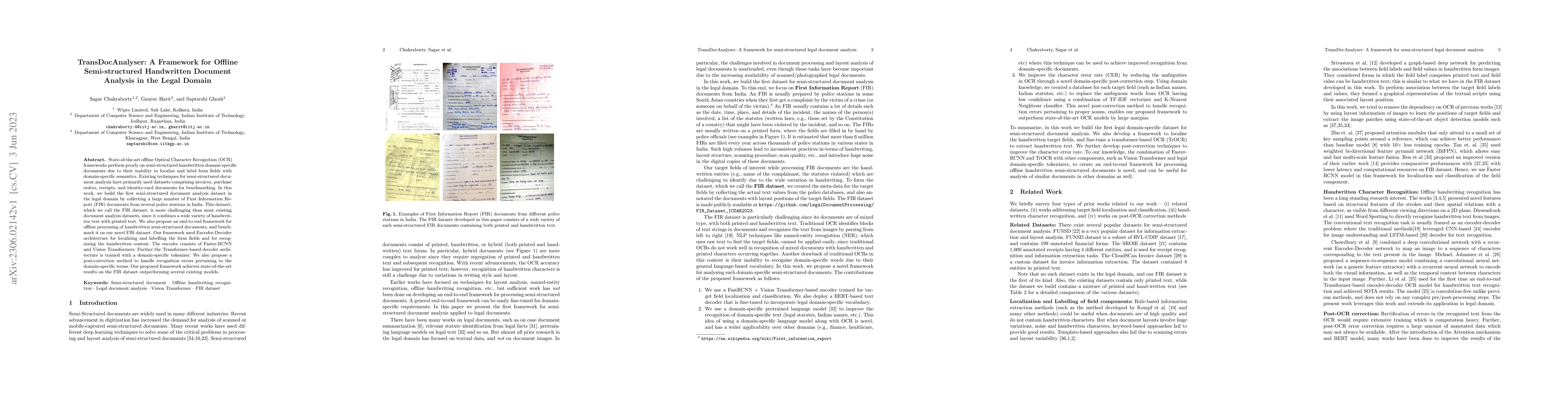 Thumbnail for TransDocAnalyser: A Framework for Offline Semi-structured Handwritten
  Document Analysis in the Legal Domain