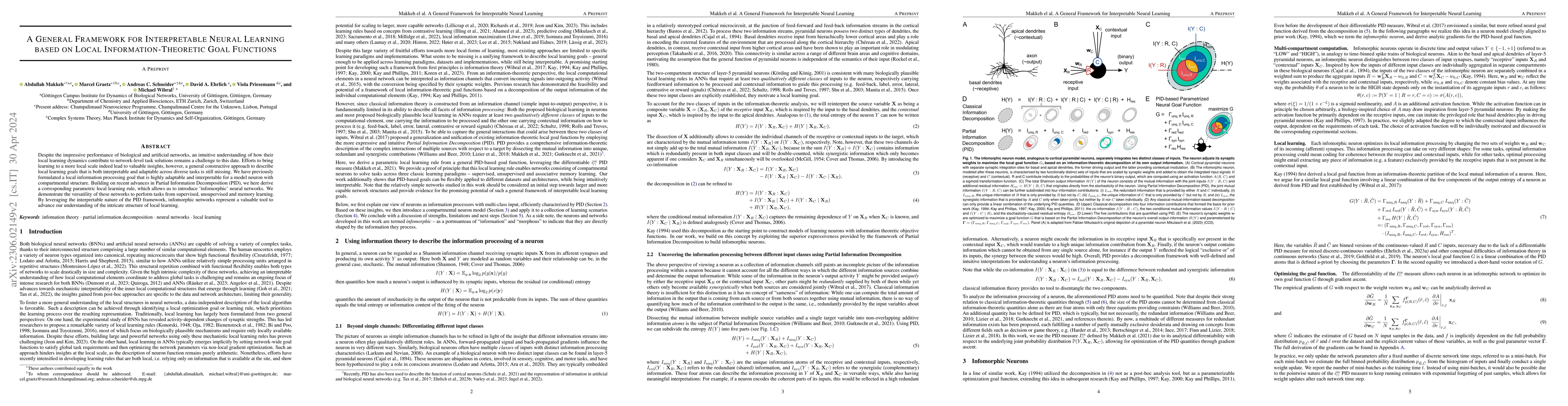 Thumbnail for A General Framework for Interpretable Neural Learning based on Local
  Information-Theoretic Goal Functions