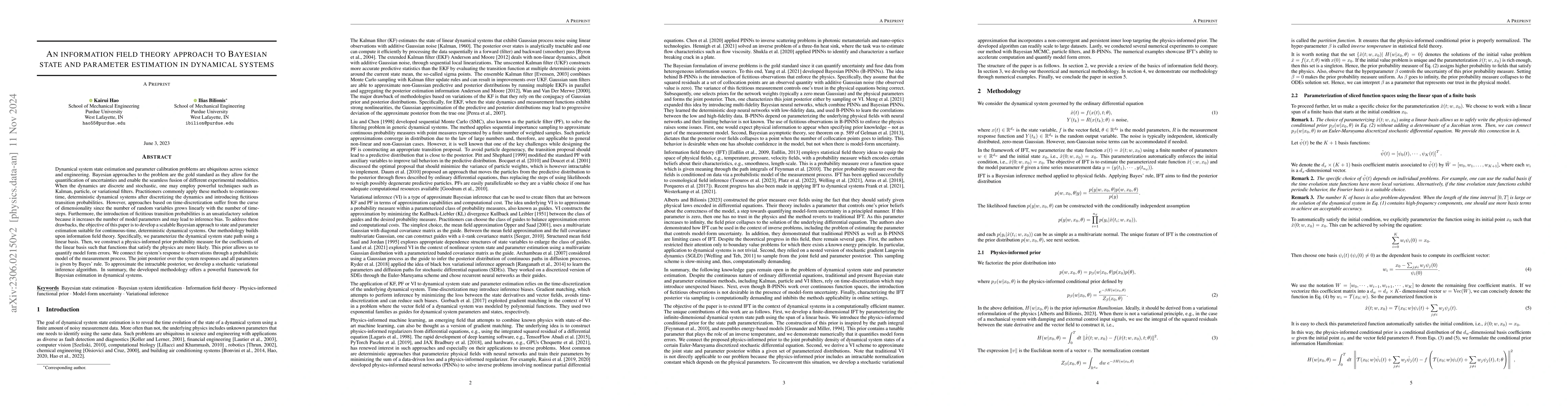 Thumbnail for An information field theory approach to Bayesian state and parameter
  estimation in dynamical systems