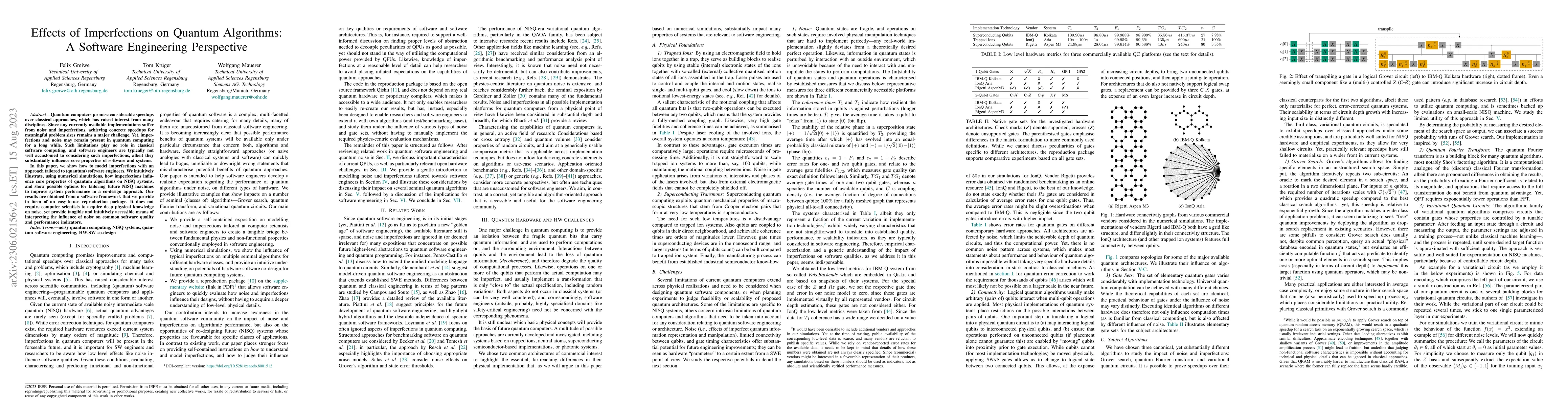 Thumbnail for Effects of Imperfections on Quantum Algorithms: A Software Engineering
  Perspective