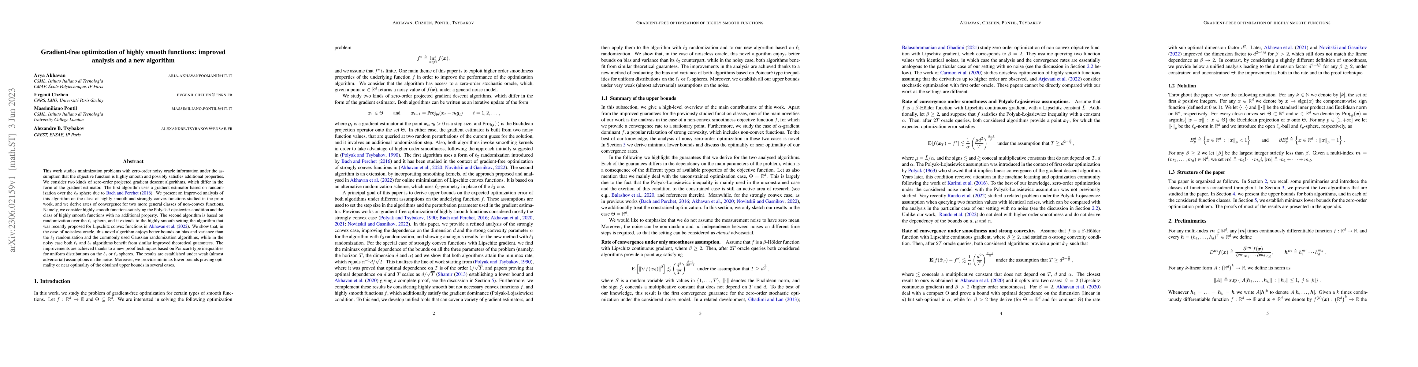 Thumbnail for Gradient-free optimization of highly smooth functions: improved analysis
  and a new algorithm