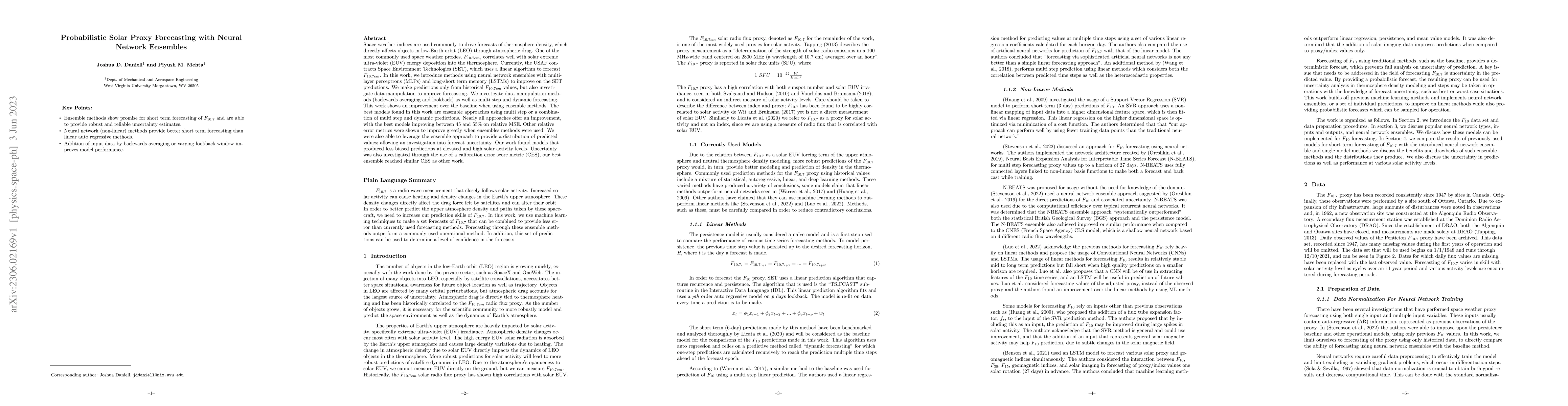 Thumbnail for Probabilistic Solar Proxy Forecasting with Neural Network Ensembles