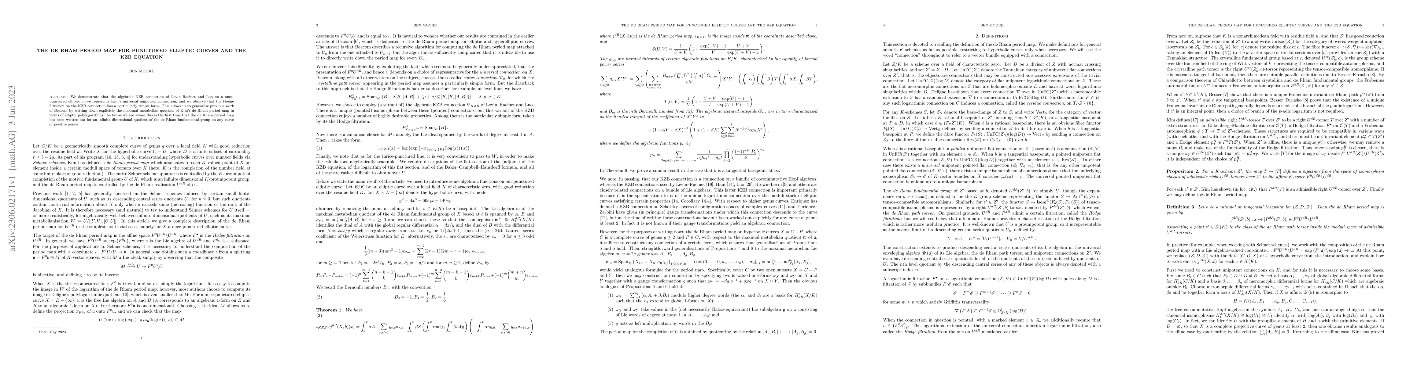 Thumbnail for The de Rham period map for punctured elliptic curves and the KZB
  equation