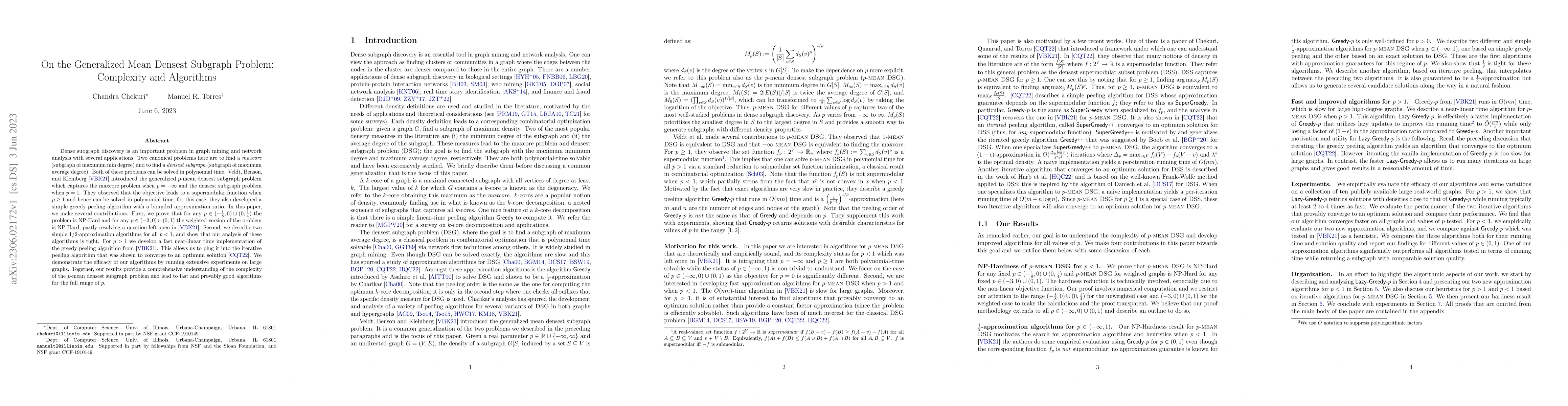 Thumbnail for On the Generalized Mean Densest Subgraph Problem: Complexity and
  Algorithms
