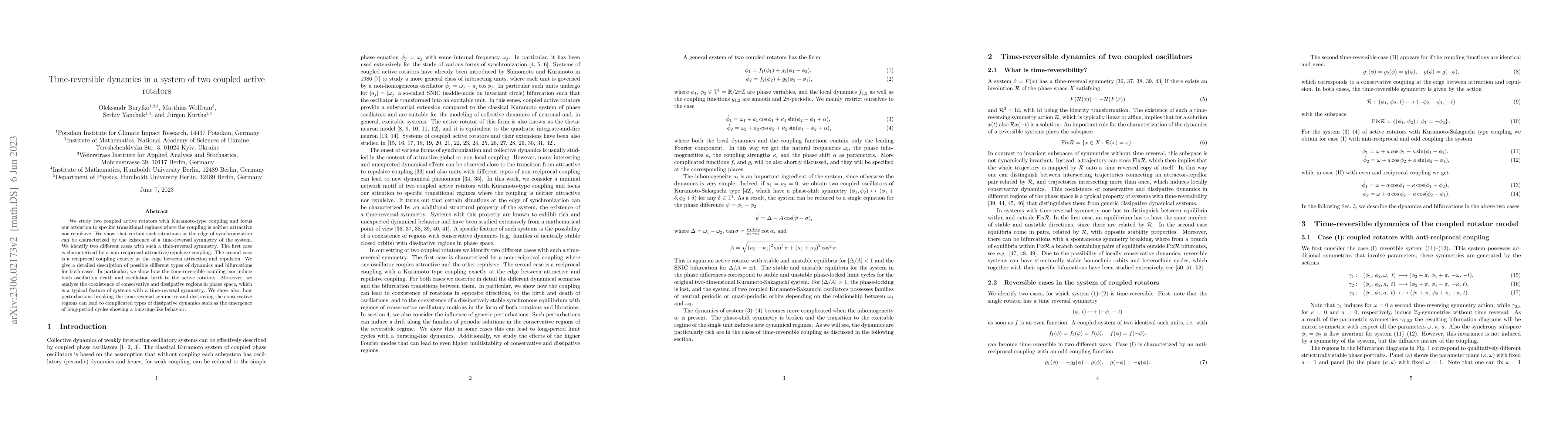 Thumbnail for Time-reversible dynamics in a system of two coupled active rotators