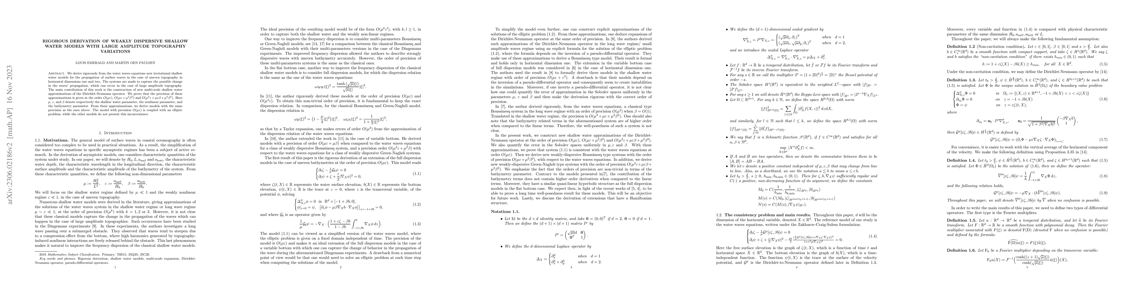 Thumbnail for Rigorous derivation of weakly dispersive shallow water models with large
  amplitude topography variations