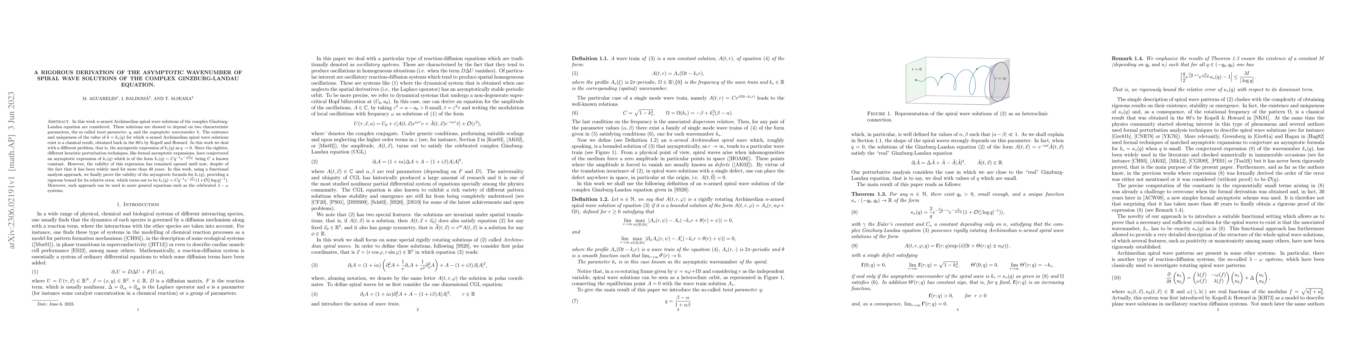 Thumbnail for A rigorous derivation of the asymptotic wavenumber of spiral wave
  solutions of the complex Ginzburg-Landau equation