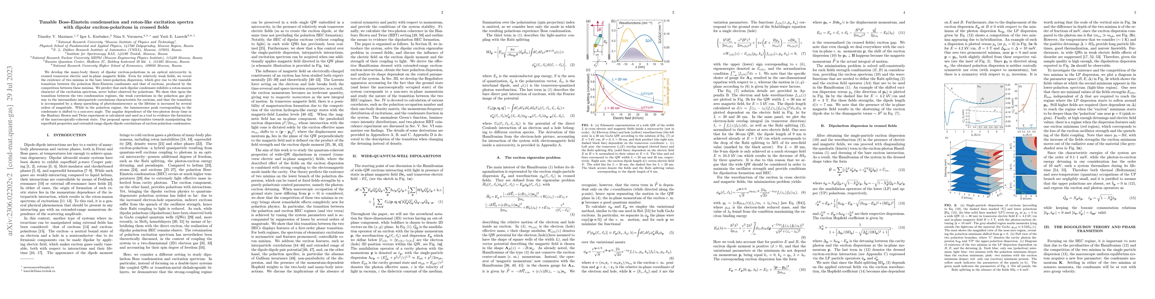 Thumbnail for Tunable Bose-Einstein condensation and roton-like excitation spectra
  with dipolar exciton-polaritons in crossed fields
