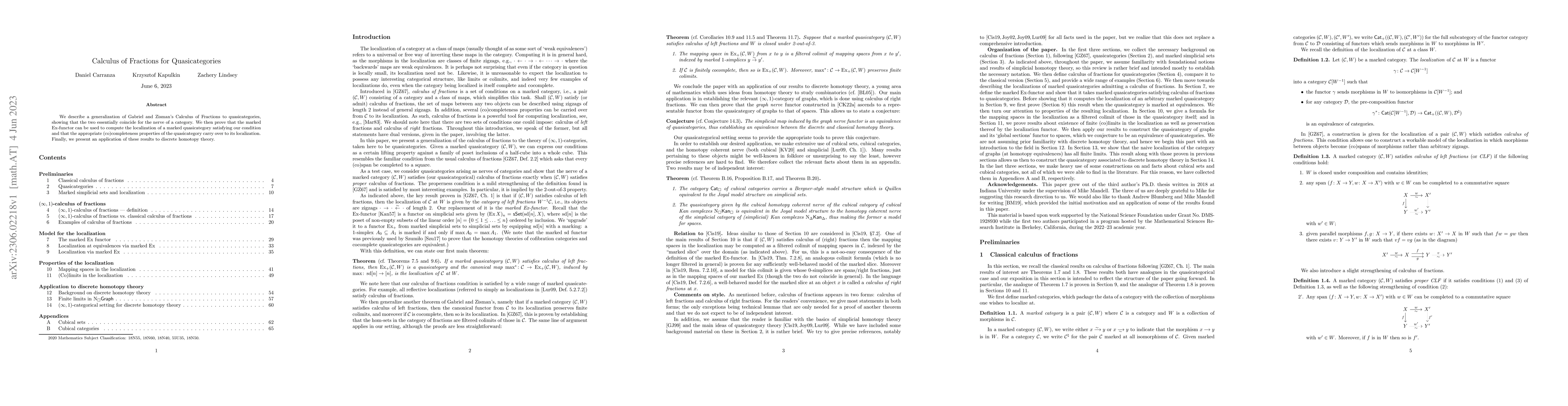 Thumbnail for Calculus of Fractions for Quasicategories